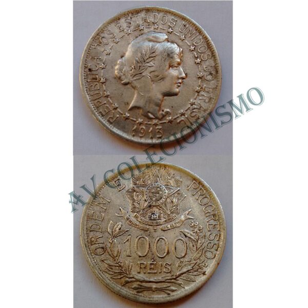 MPR 703 - Moeda 1000 réis - Prata - 1913 - Estela Ligada - SOB