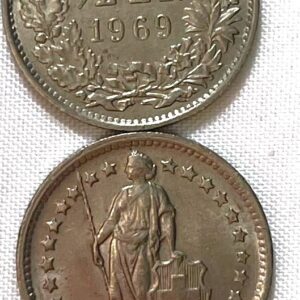 Moeda Suíça - Km023a.1 - 1/2 Franco - 1969 – Cuproníquel – 2,20 Gr – 18,20 mm – Excelente Peça