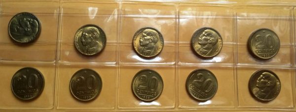 Lote com 10 Moedas - 20 Centavos - 1955 - Bronze/Alumino - FC - MVM213