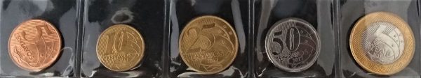 Lote com Serie de 5 Moedas da Segunda Família do Real - R$ 0,05 - R$ 0,10 - R$ 0,25 - R$ 0,50 - R$ 1,00 - 2017 - Brasil - FC