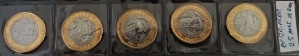Lote com 5 Moedas da Segunda Família do Real - R$ 1,00 - BEIJA-FLOR - 25 anos do REAL - 2019 - Brasil - FC