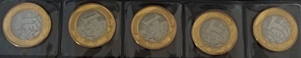 Lote com 5 Moedas da Segunda Família do Real - R$ 1,00 - BEIJA-FLOR - 25 anos do REAL - 2019 - Brasil - FC