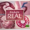 Folder com cédula de 5 Reais - Primeira família