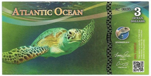 Cédula Fantasia - Oceano ATLANTICO - 3 Dólar Oceânico - Tartaruga - 2016 - FE