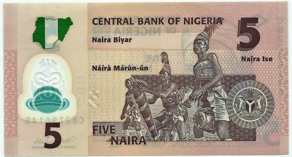 Cédula - Nigéria - Km038c - 5 Naira - 2011 - Polímero - FE