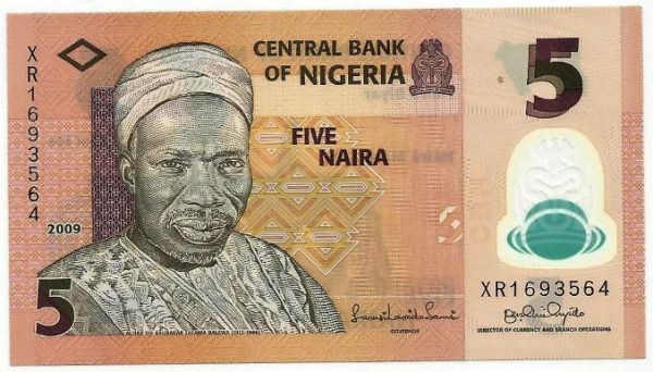 Cédula - Nigéria - Km038b - 5 Naira - 2009 - Polímero -  FE