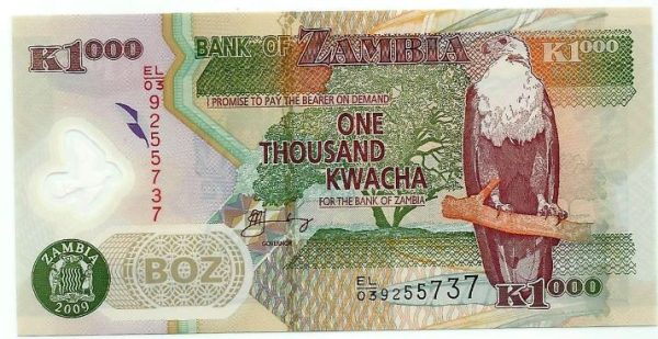 Cédula - Zambia - Km044g - 1000 Kwacha - 2009 - Polímero - FE