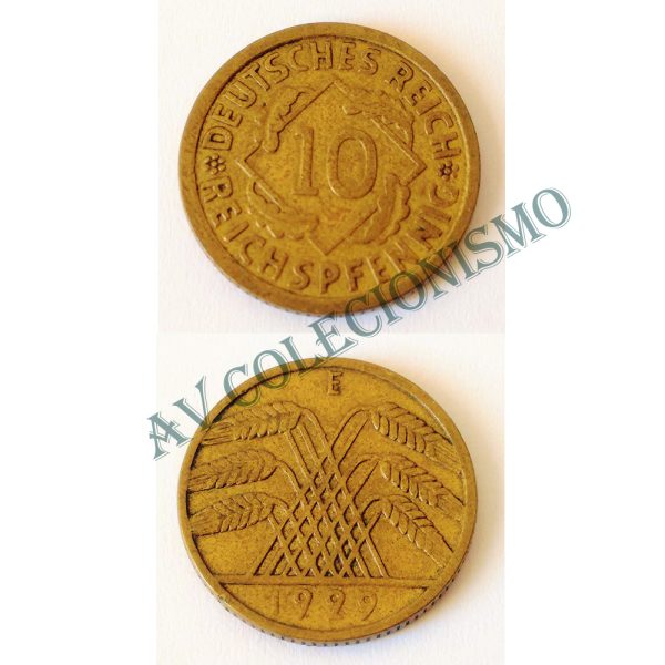 Moeda Alemanha - GWR - Km040 - 10 Pfennig - 1929E