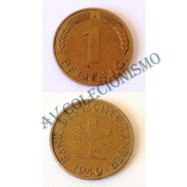 Moeda Alemanha - GFR - Km101 - 1 Pfennig - 1949J