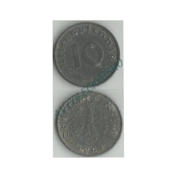 Moeda Alemanha - GTR - Km101 - 10 Pfennig - 1941G