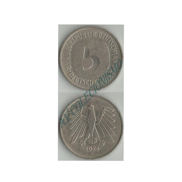 Moeda Alemanha - GFR - Km140.1 - 5 Mark - 1975F