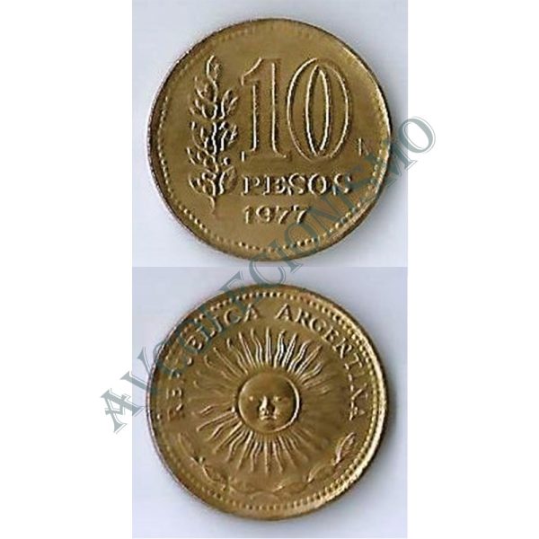Moeda Argentina - Km072 - 10 Pesos - 1977