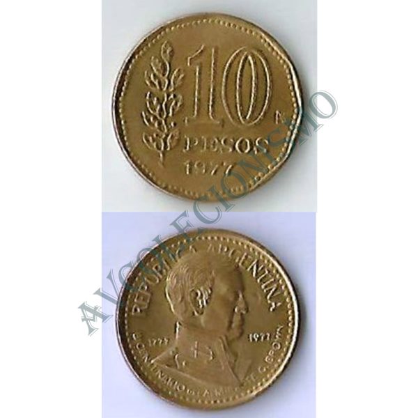 Moeda Argentina - Km074 - 10 Pesos - 1977