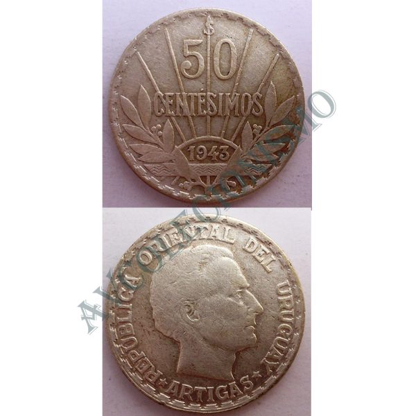 Moeda Uruguai - Km031 - 50 Centésimos - 1943 - Prata