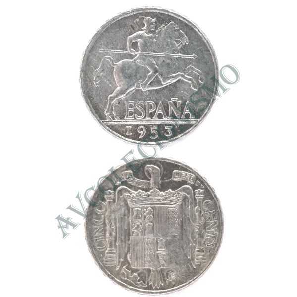 Moeda Espanha - KM0765 - 5 Centésimos - 1953