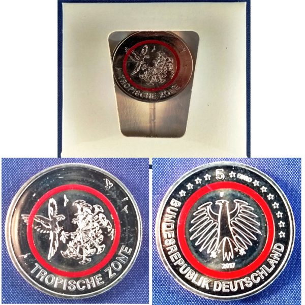 Moeda Alemanha - KmUC206 - 5 EUROS - Tri-metálica - 2017F - Zona TROPICAL - CU-NI-Polímero - 27,25mm - 9 Gr - FC
