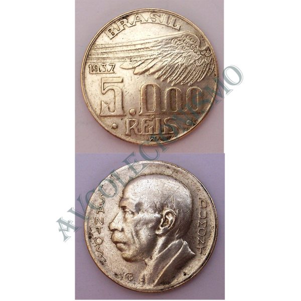 MPR 722 - Moeda 5000 réis - Prata - Santos Dumont - 1937 - MBC