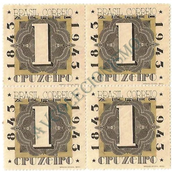 QA0048 - Centenário do Selo Postal Brasileiro - BRAPEX II - Algarismo "1" - 1943 - MINT