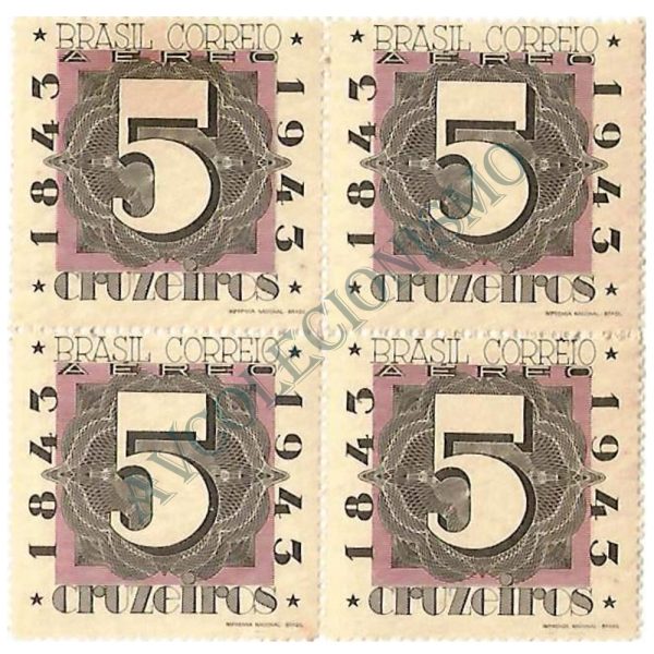 QA0050 - Centenário do Selo Postal Brasileiro - BRAPEX II - Algarismo "5" - 1943 - MINT