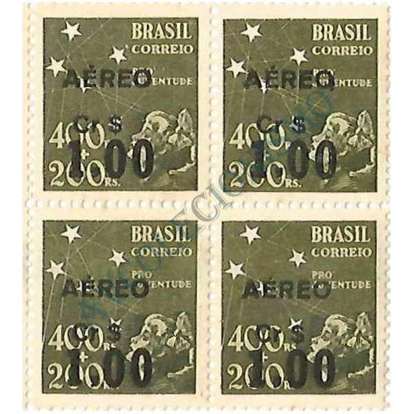 QA0055 - Selo "Pró-Juventude" de 1940, sobrecarga preta - 1944