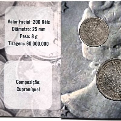 Folder com Serie de 100-200- 400 Reis - Cuproníquel - Datas em algarismo Romanos - 1901 - Brasil
