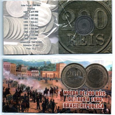 Folder com Moeda - 200 Reis - Cuproníquel - 1893 - Brasil Republica
