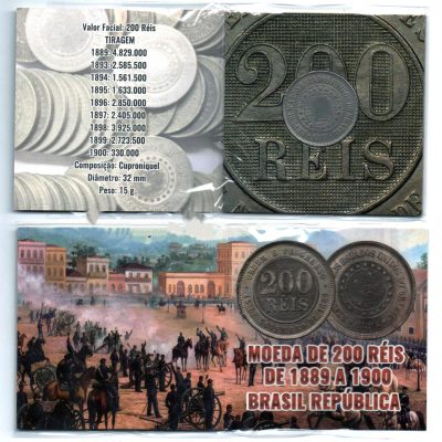 Folder com Moeda - 200 Reis - Cuproníquel - 1898 - Brasil Republica
