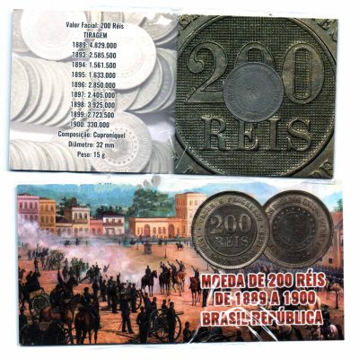 Folder com Moeda - 200 Reis - Cuproníquel - 1899 - Brasil Republica