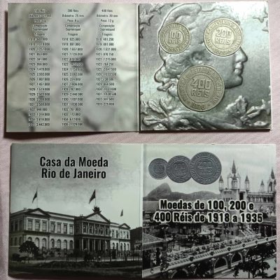 Folder com Serie de 100-200- 400 Reis - Cuproníquel - 1920 - Brasil