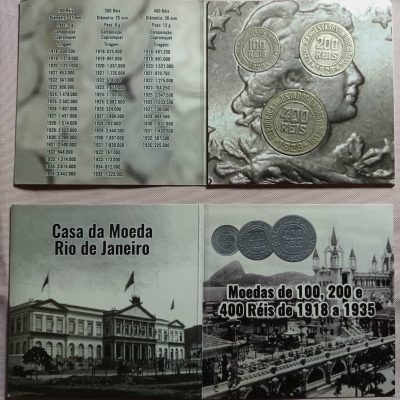 Folder com Serie de 100-200- 400 Reis - Cuproníquel - 1929 - Brasil