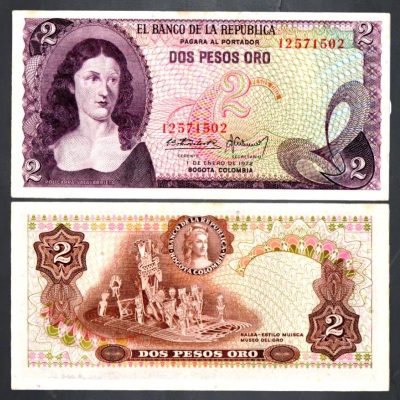 Cédula – Colômbia – Km413a – 2 Pesos Oro – 1972 – SOB