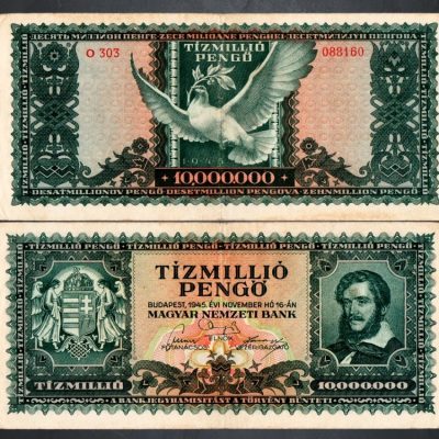 Cédula – Hungria – Km123 – 10 Milhões de Pengo – 1945 – SO