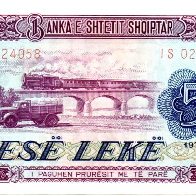 Cédula - Albânia - Km042 - 5 Leka - 1976  - FE