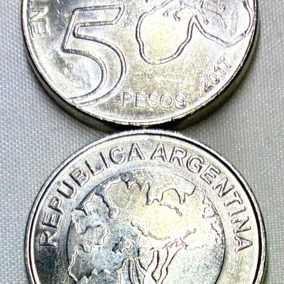 Moeda Argentina - Km189 - 5 Pesos - 2017 - Aço com NI  - 23 mm - 7,30 Gr - Arrayan
