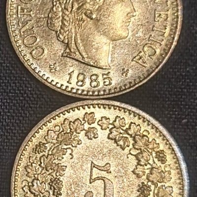 Moeda Suíça – Km026c – 5 Rappen – 1985 – Cuproniquel – 1,80 Gr – 17,15 mm – Excelente Peça