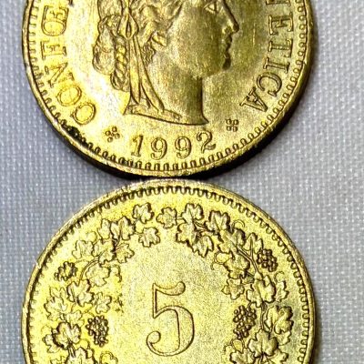 Moeda Suíça – Km026c – 5 Rappen – 1992 – Cuproniquel – 1,80 Gr – 17,15 mm – Excelente Peça