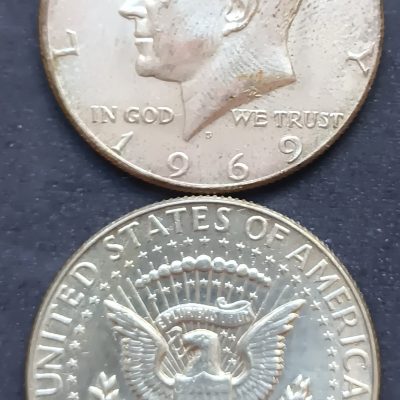 Moeda Estados Unidos da América - Km202a - Half Dólar - 1969D - Silver Clad Coinage