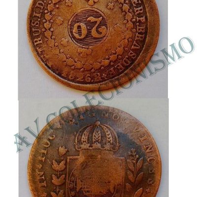 MCO 607 - Moeda Cobre - 40 réis com carimbo de 20 - 1826R - MBC
