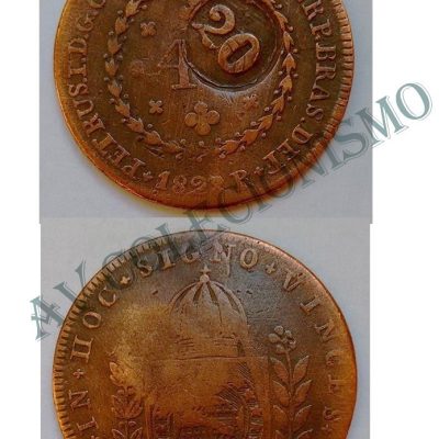 MCO 609 - Moeda Cobre - 40 réis com carimbo de 20 - 1828R - MBC