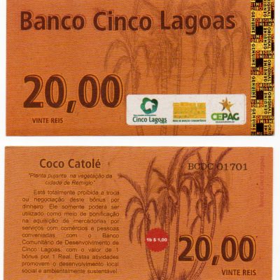 MSB063 - Moeda Social - REIS - R$ 20,00 - Banco Com. De Desenvolvimento - Cinco Lagoas - PB - FE