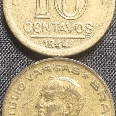 MVM 180b - Moeda 10 centavos - Bronze-Alumínio - 1944 - Getúlio Vargas - MBC - Sem Sigla
