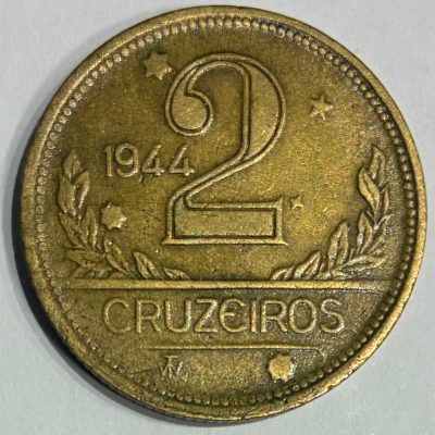 Moeda Brasil - 2 Cruzeiros - 1944 - Bz/Al - Com SIGLA - Otima Peça