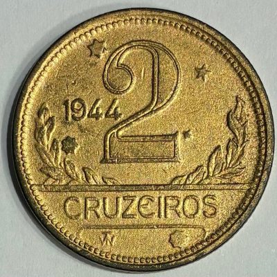 MVM240aSO1 - Moeda Brasil - 2 Cruzeiros - 1944 - Bz/Al - Sem SIGLA - Excelente Peça