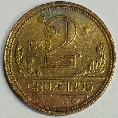 Moeda Brasil - 2 Cruzeiros - 1945 - Bz/Al - Com SIGLA - Excelente Peça
