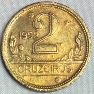 Moeda Brasil - 2 Cruzeiros - 1952 - Bz/Al - Otima Peça