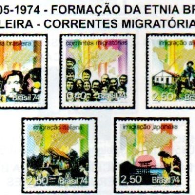 SC0840 a SC0844 - Serie Selos Brasil - Formaçao da Etnia Brasileira - Correntes Migratorias - 1974 - Novos