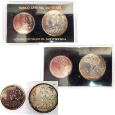 Estojo com Moeda de 1 e 20 Cruzeiros - Níquel e Prata - Sesquicentenário da Independência - 1972