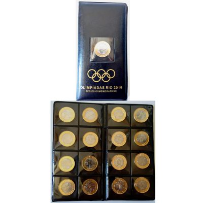 Álbum com as 16 Moedas Olímpicas - Rio 2016 + Moeda da Bandeira Olimpica