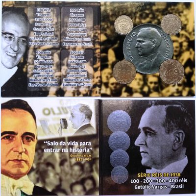 Folder com série de Reis, 100-200-300-400 - Cupro-Níquel - Getúlio Vargas - 1938