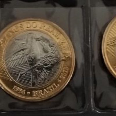 Lote com 5 Moedas da Segunda Família do Real - R$ 1,00 - BEIJA-FLOR - 25 anos do REAL - 2019 - Brasil - FC